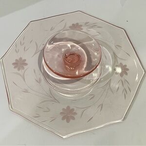 Antique Depression Pink Glass Cake Plate